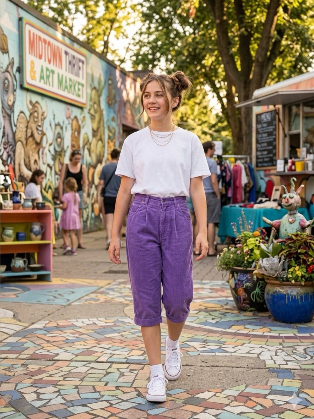 Vintage Organically Grown Pedal Pusher Pant Capri Girls Pleated Corduroy Purple